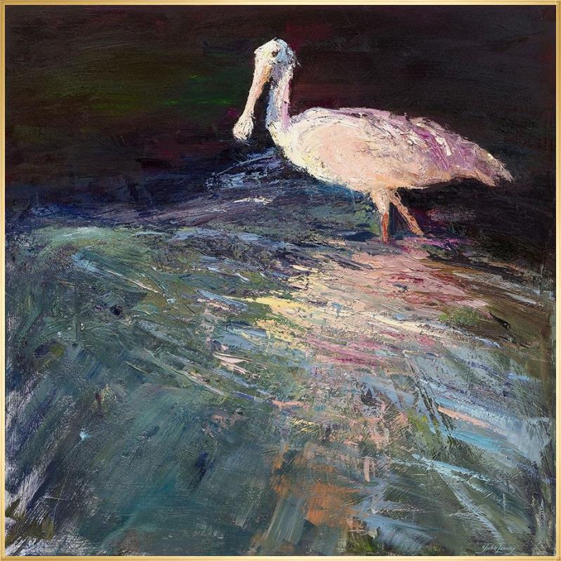 Nocturne Elegance – A Flamingo’s Solitude at Sea