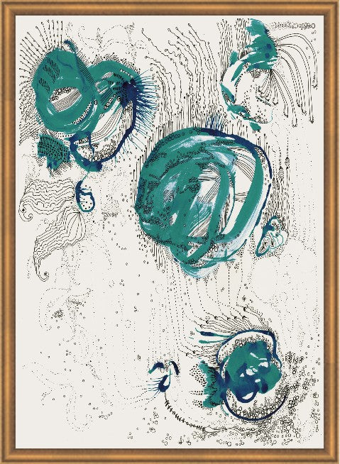Bubbles, 30" x 42", Gold frame