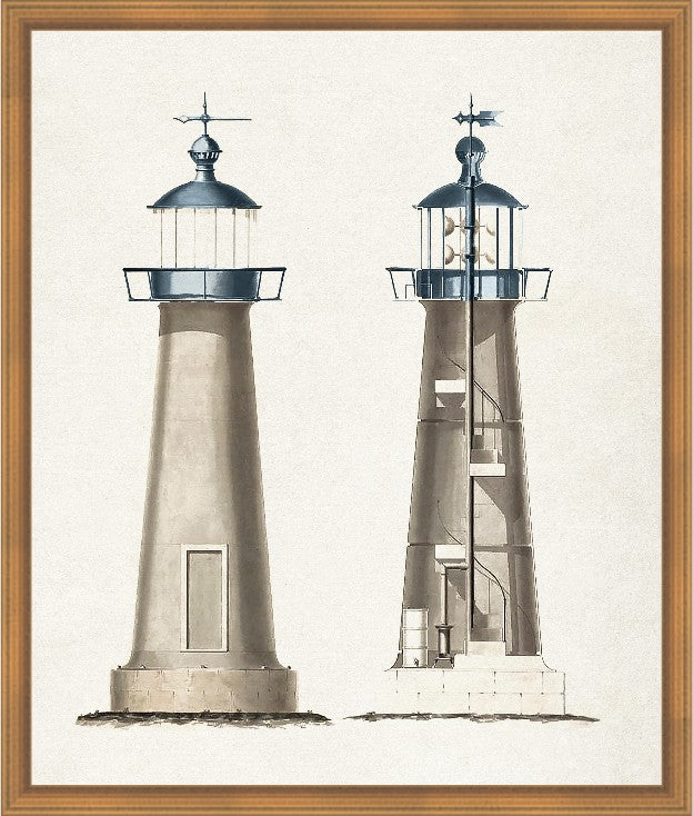 New England Lighthouse, 31" x 37", Gold frame