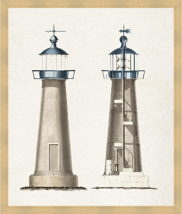 New England Lighthouse, 31" x 37", Blonde Maple wood frame