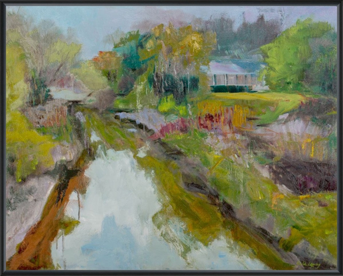 Golden Meadow Cottage 20" x 16" Black frame