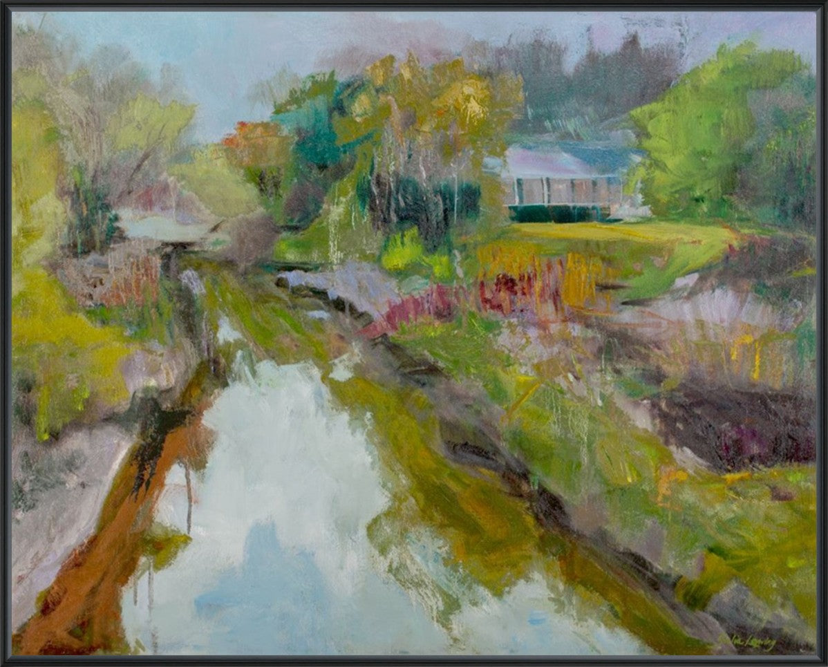 Golden Meadow Cottage 25" x 20" Black frame