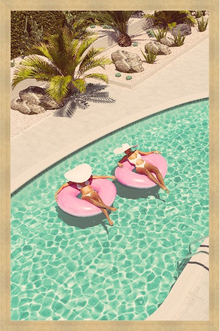 Pink Floats, 29" x 45", Blonde Maple wood frame