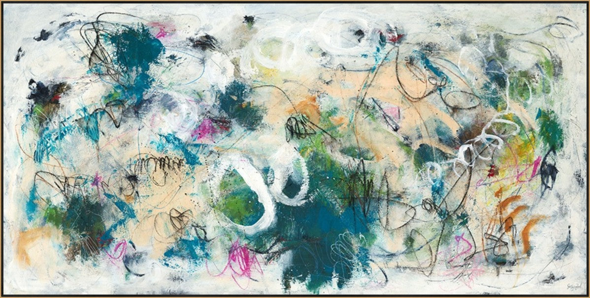 Playful Graffiti, 48" x 24", Gold frame