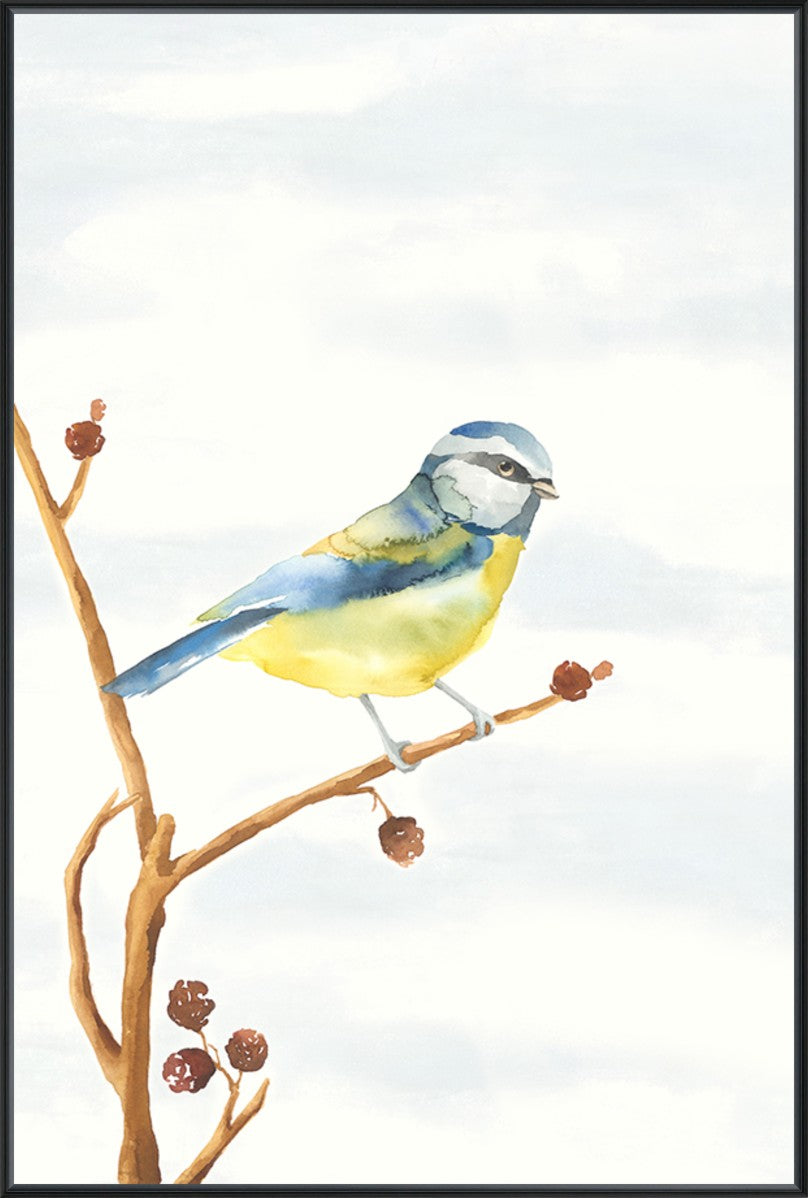 Linen Bird I, 20" x 30", Black frame