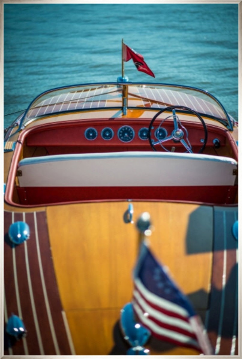 Chris's Wooden Boat, 24" x 36", Silver frame