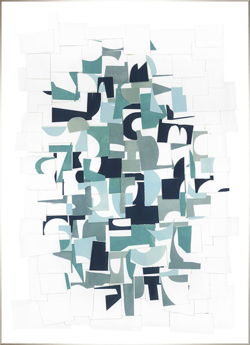 Paper Collage, 54" x 75", Silver frame