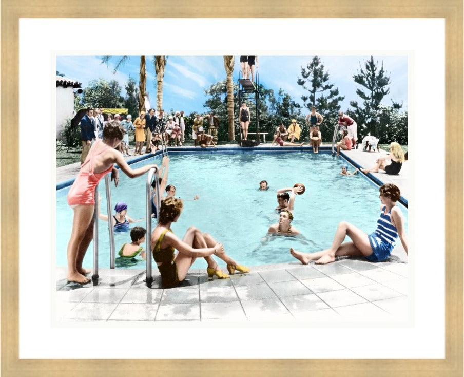 Pool Party, 38" x 31", Blonde Maple wood frame